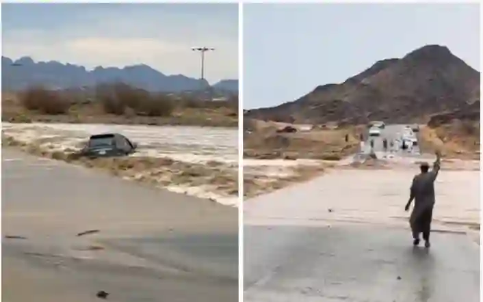 فيديو سائق متهور حاول قطع سيل جارف في جازان وفي لمح البصر اختفى نهائيا مع سيارته 