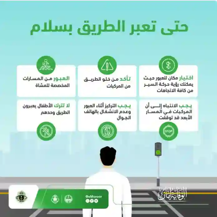 المرور يعلن قواعد جديدة لعبور المشاة على طرقات الرياض ويكشف حقيقة فرض غرامات على المشاة في حالات محددة 