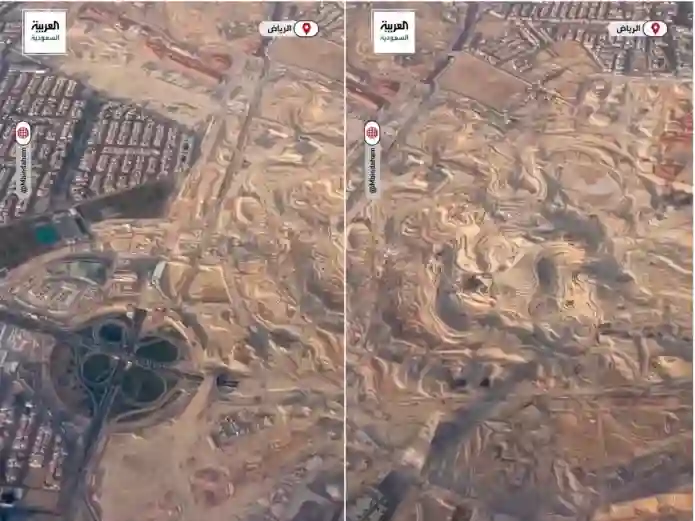 تصوير جوي حديث يوضح الاجزاء التي تم إكمالها من حديقة الملك سلمان في الرياض 