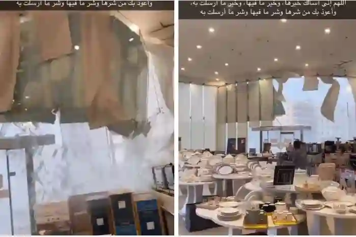 رياح عنيفة تدمر الواجهات الزجاجية في وسط المدينة المنورة .. فيديو 