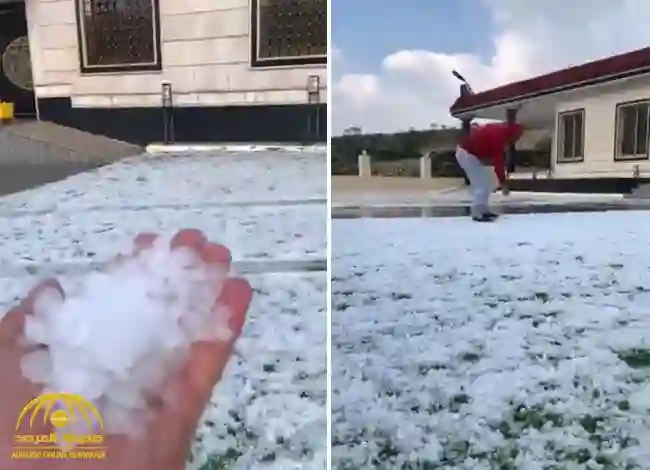 فيديو أبها تغطيها الثلوج في الأرض والغيوم من السماء 